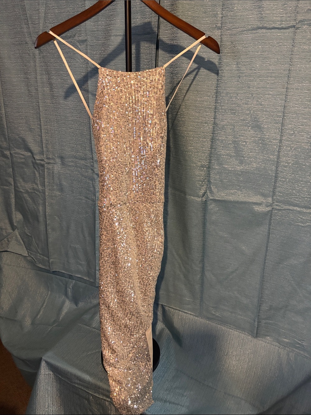 Sequin Maxi Dress with Spaghetti Straps - Champagne